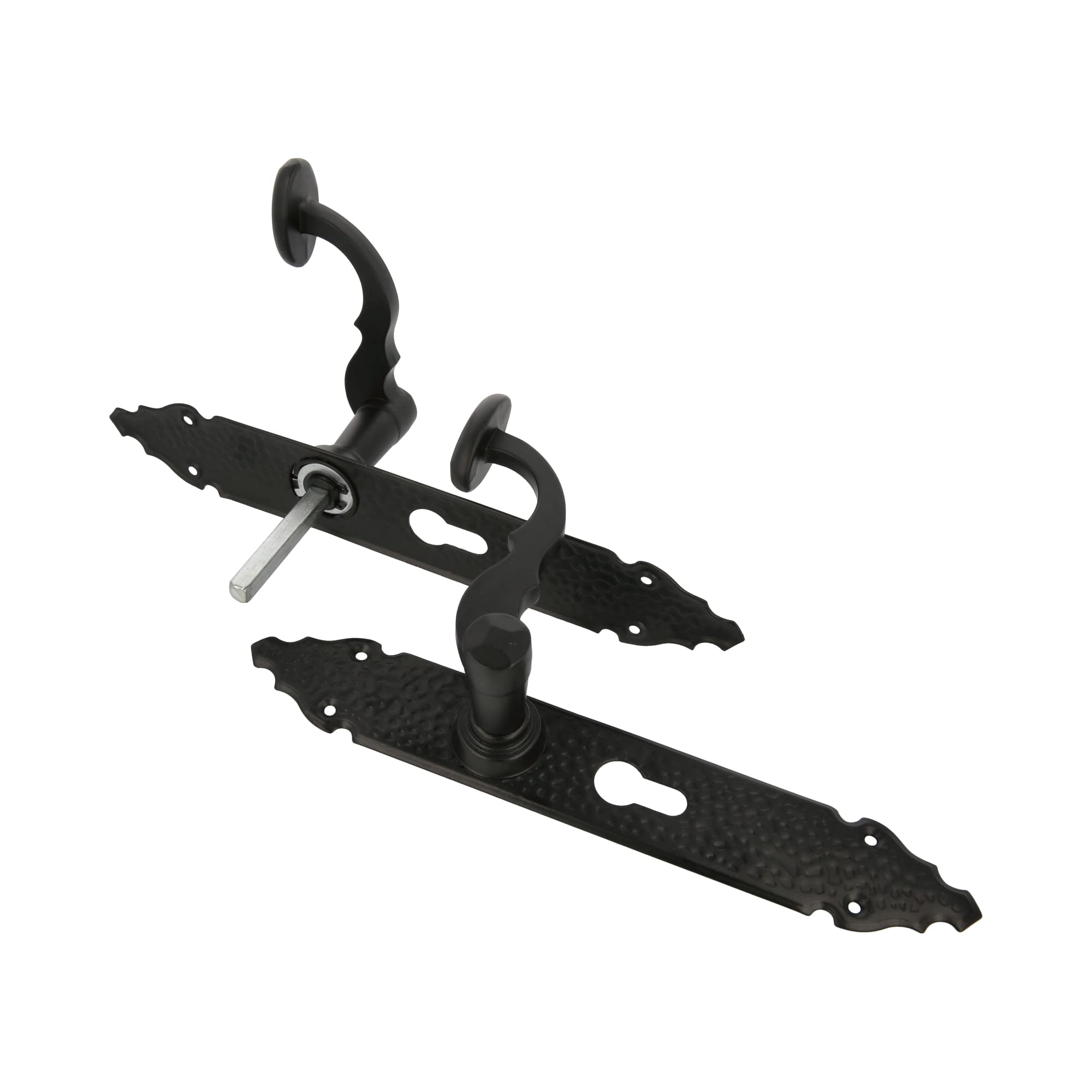 Amig - Juego de 2 Manillas para Puertas de Paso Mod.101P - 280 x 45 x 3,5 mm - Cuadradillo 8 mm - Tipo Forja - De Zamak Acabado en Negro