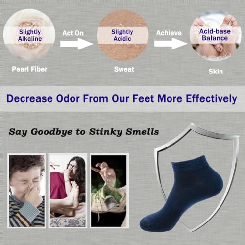 Mens Sports Low Cut Ankle Socks, Cotton & Pearl-Fiber Socks Drcrease-Odor Moisture-Wicking for Sweaty Feet (4 Pack)4