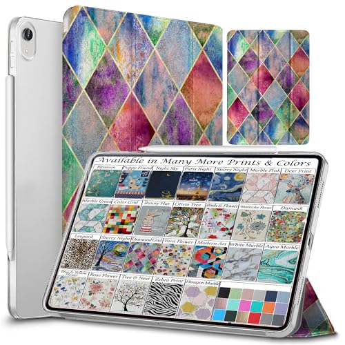 Image of DuraSafe Cases for iPad Mini 6 8.3 Inch 2021 [ Mini 6th Gen ] A2567 A2568 A2569 MK7M3HN /A MLWL3HN /A MK7R3HN /A MK7P3HN /A MK7T3HN /A Trifold Printed Hard Smart PC Transparent Back Cover - Diamond Grid