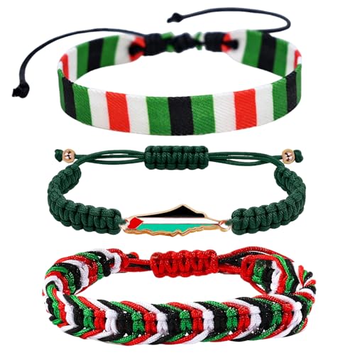 Nievajio Lot de 3 bracelets palestiniens de style palestinien, faits à la main, réglables, bracelets colorés pour homme et femme