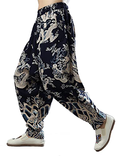 Men`s Chinese Traditional Dragon Baggy Harem Pants Trousers4