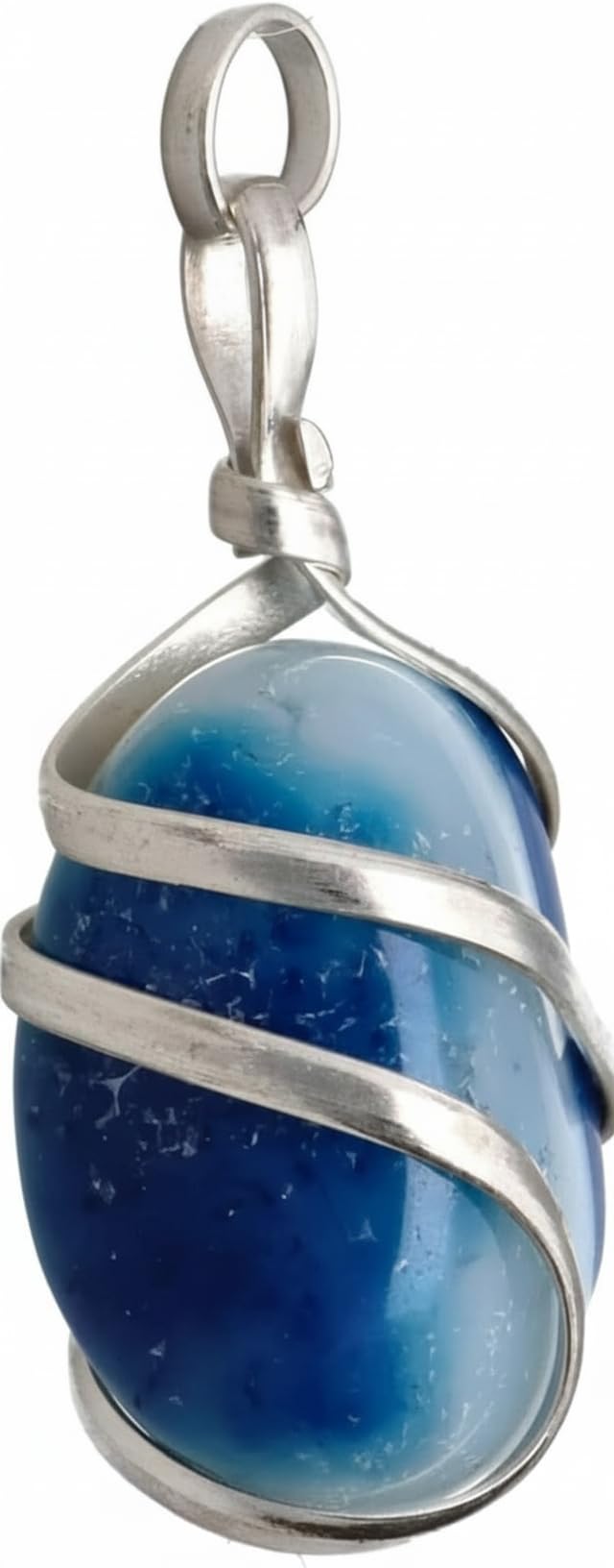 Colgante de Ágata Azul Teñida con Espiral en Baño de Plata