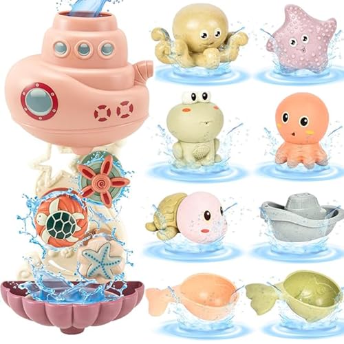 IEEILULU Juguetes de Baño Bebe, Juguete Acuático Infantil con Animales Marinos Engranajes Tazas de Riego, Juguetes Baño Agua Regalo Bebe Niño Niña 1 2 3 4 Año (Color Aleatorio)