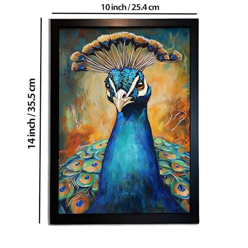 Image of redbakers.in Peacock Wall Art Print, Framed Paintings, Living Room Decor Vastu || Stylish Picture Frame for Home & Office Decoration|| Best Gift Size 10 x 14 Inch (Modern, ALLISON, 10 X 14 Inch)