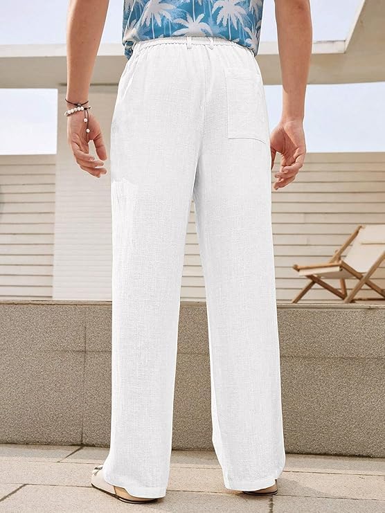 Image of GRECIILOOKS Men's Linen Trousers | Loose Fit Linen-Cotton Casual Pants for Men | Relaxed Office Wear Formal Trousers for Men | Stylish Beige & Pants