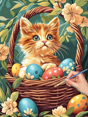 Cat Paint by Numbers for Adults, DIY Paint by Numbers Animal, Painting by Number for Adults Beginners, Canvas Kits with Brushes,