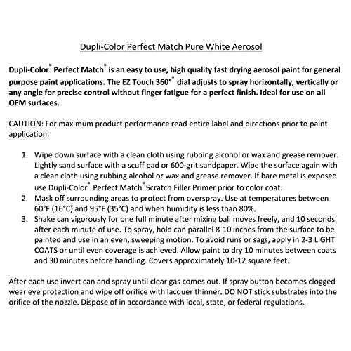 Image of Dupli-Color EBFM03847 Perfect Match Automotive Spray, Ford Pure White, C /9E /YG - 8 oz. Aerosol Can