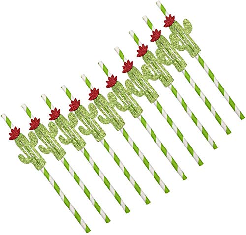 10 Pitillos desechables de papel cactus verdes para fiesta miniatura 3
