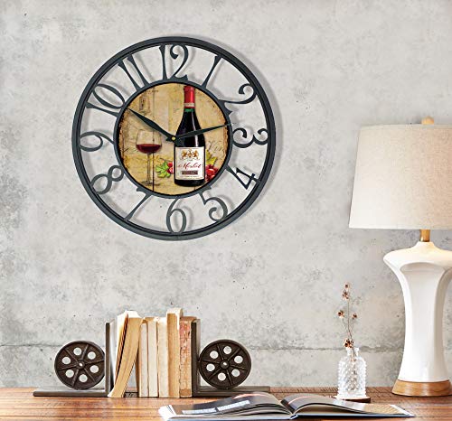Toright Kitchen Wall Clock Wine Chateau Wall Clock Chiant Wine Clock With Black Iron Frame 16 Inch Clock #TOP4
