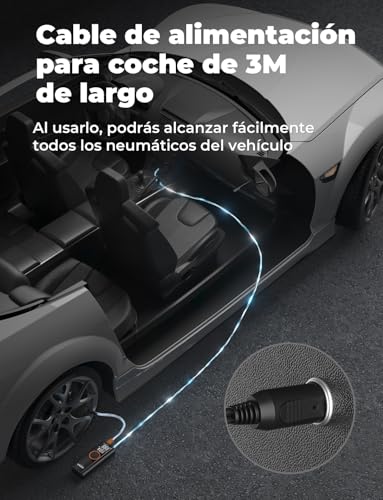 Miniatura 3 de Oasser Compresor Aire Portatil 6000mah 150psi Inflador Ruedas Coche Pequeño Pantalla Lcd Doble Visualización Cable Encendedor 3m Parada Automática Bolsa Almacenamiento Para Coche Moto Bicicleta Bola