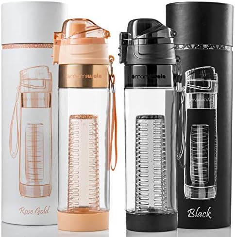 MAMI WATA Fruit Infuser Water Bottle – Unique Stylish Design – Includes Fruit Infused Water recipes eBook & Insulating sleeve – Bottom water Infusion for Enhanced Flavor – Beautiful Gift Box