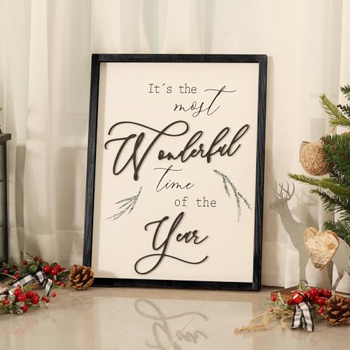 Ronasip Framed 'It's The Most Wonderful Time of The Year' Wall Art, 3D Lettering, Black, 16x12 Inch