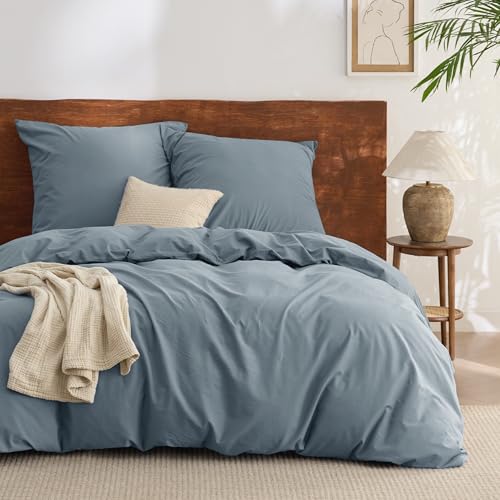 BEDSURE Bettwäsche 155x220 Baumwolle 3teilig - Bettwäsche-Sets Graublau...