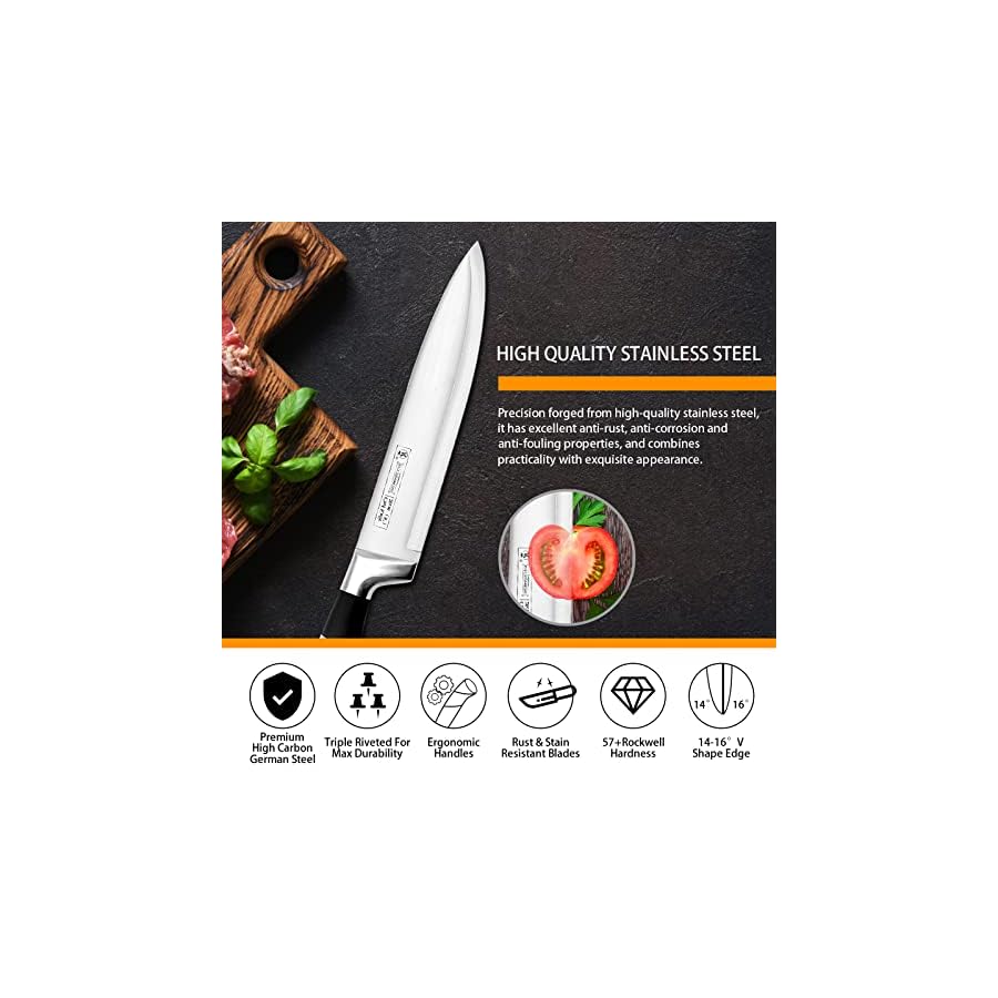 Kitchen-Knife-Set-Retrosohoo-9-Pieces-Black-Sharp-Non-Stick-Coated-Chef-Knives-Block-Set-Stainless-Steel-Knife-Set-for-Kitchen-with-Sharpener-for-Cutting-Slicing-Dicing-Chopping-Black Kitchen Knife Set, Retrosohoo 9-Pieces Black Sharp Non-Stick Coated Chef Knives Block Set,Stainless Steel Knife Set for Kitchen with Sharpener for Cutting Slicing Dicing Chopping (Black)