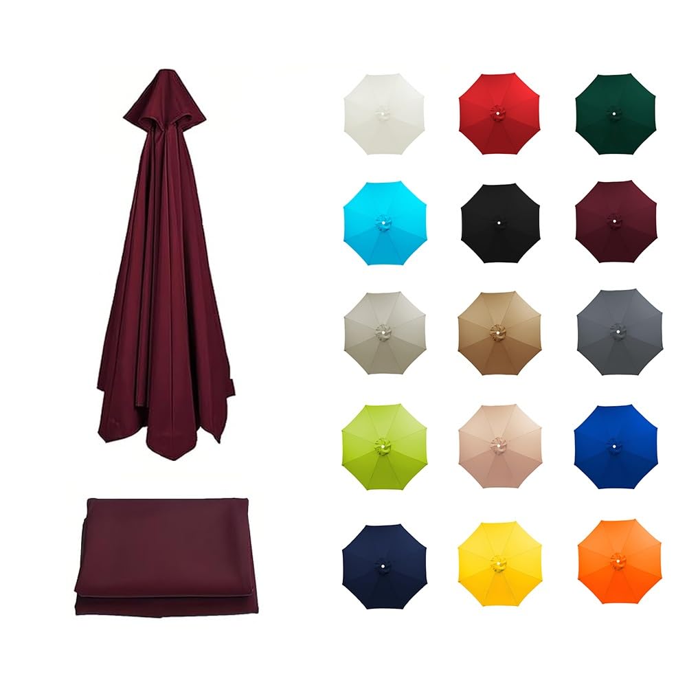 GJHYNT Patio Umbrella Replacement Cover 6.6ft 9ft 10ft Outdoor Umbrella Replacement Canopy, 6/8 Arms Parasol Canopy Replacement Cloth UV Protective(Burgundy,2m/6.6ft-8ribs)