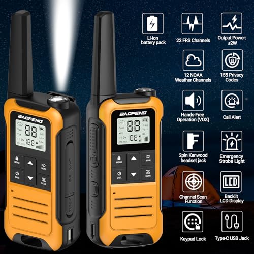 Image of Walkie Talkies Long Range for Adult, 4Pack Rechargeable Baofeng Walkie Talkie F22 FRS Two Way Radio,USB-C Cable,1400mAh Li-ion Battery NOAA with Flashlight for Camping Family