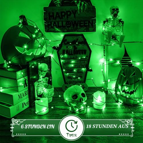 Isisyu 2 Stück Halloween Lichterkette Batterie, 10M 100 LED Grün Micro Lichterkette Batteriebetrieben mit Timer… – Ansicht 2