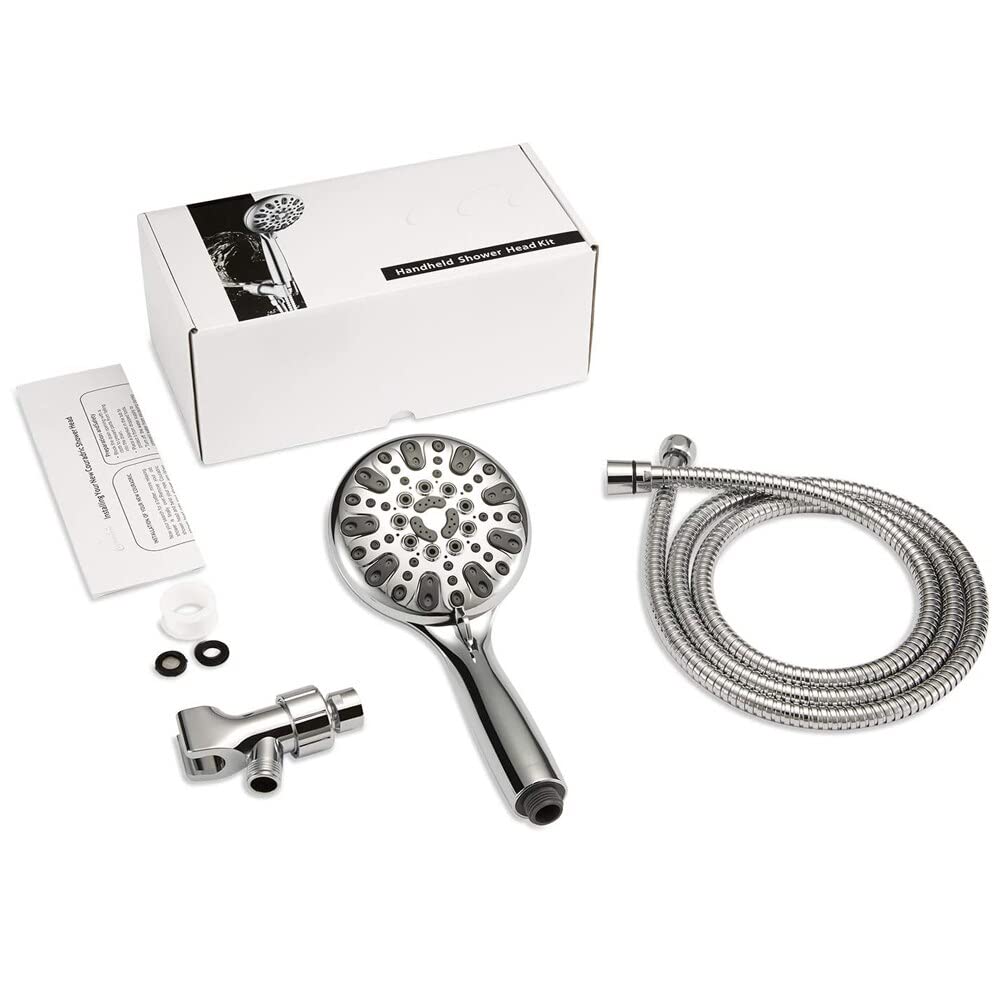 Shower Head Black High Pressure Handheld Rain Fall Showerhead Douche Swivel Ball Bracket and Extra Long Stainless Steel Hose - ( Color: Chrome )