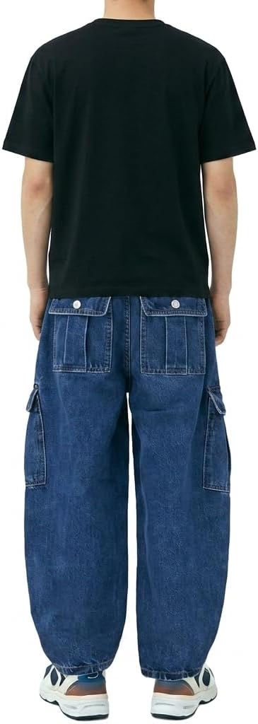 Baggy Jeans for Boys Cargo Jeans, Mid Rise Elastic Waist Multi-Pockets Denim Pants School Streetwear Size 8-12 image 5