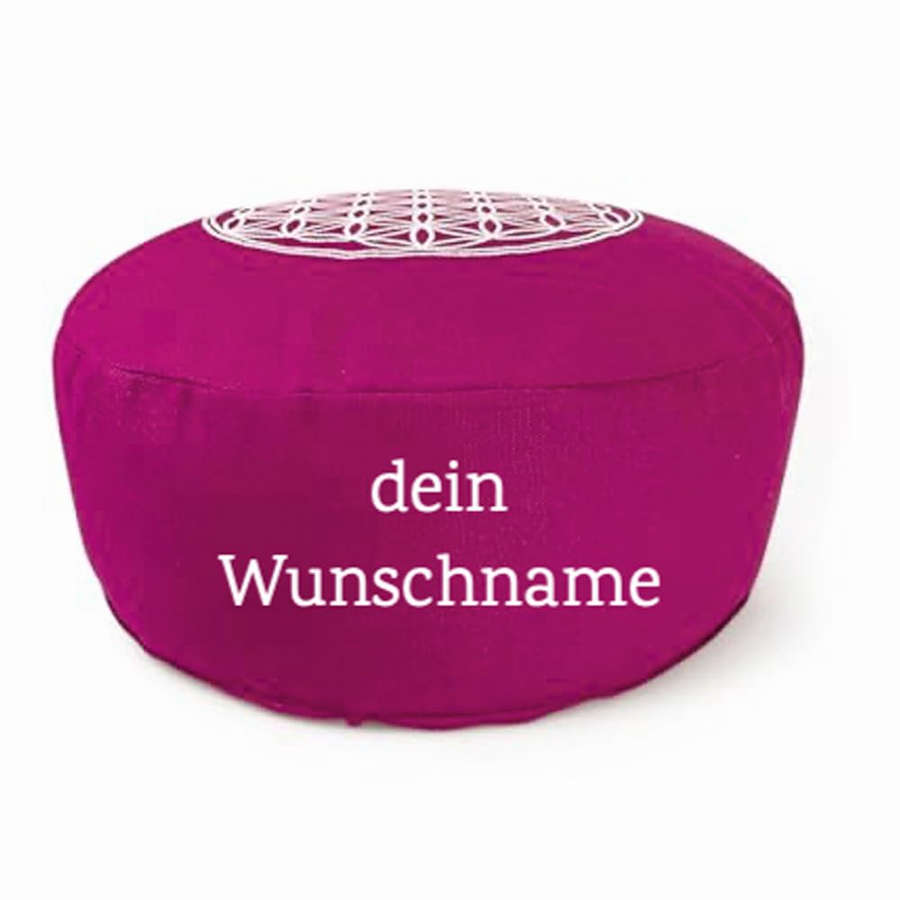 Yogakissen Meditationskissen mit Stickerei Blume des Lebens 33x15 cm für Anfänger und Geübte Bio-Dinkelspelz Füllung Bezug und Inlett Baumwolle waschbar