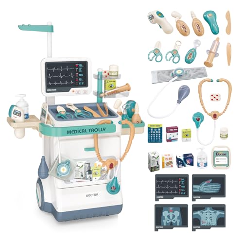 RedCrab Spielzeug Arzt Set Kinder, 26 Zubehör Medizinischer Wagen Pretend Spielset, Rollenspiel Lernspielzeug Geschenk für Kleinkinder Jungen & Mädchen