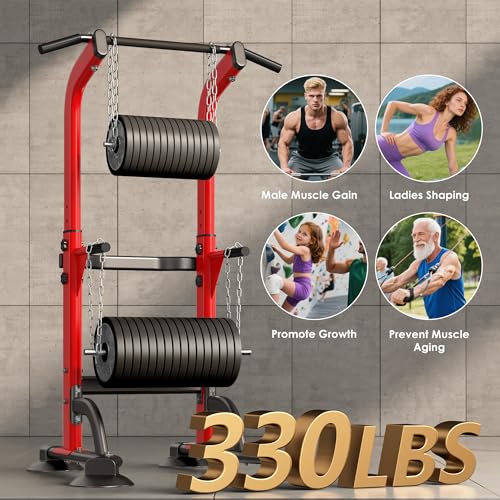 Image of SogesPower Power Tower Dip Station Pull Up Bar for Home Gym Adjustable Height Strength Training Workout Equipment,Pull Up Bar Station