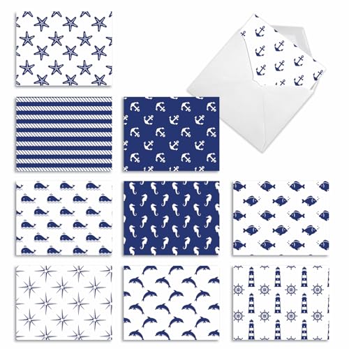 Lot de 10 cartes de remerciement bleues marine au design premium 10x13 cm
