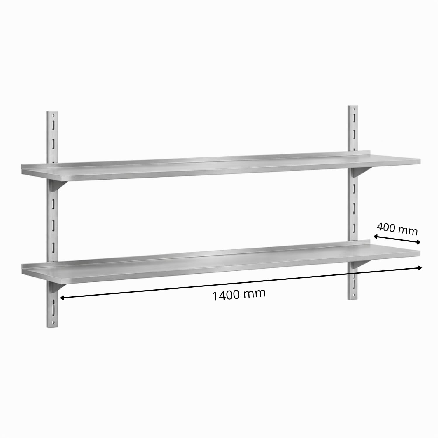 Générique Wandregal aus Edelstahl, doppelt, 140 cm – System mit verstellbarer Ablage – professionelle Küchenaufbewahrung
