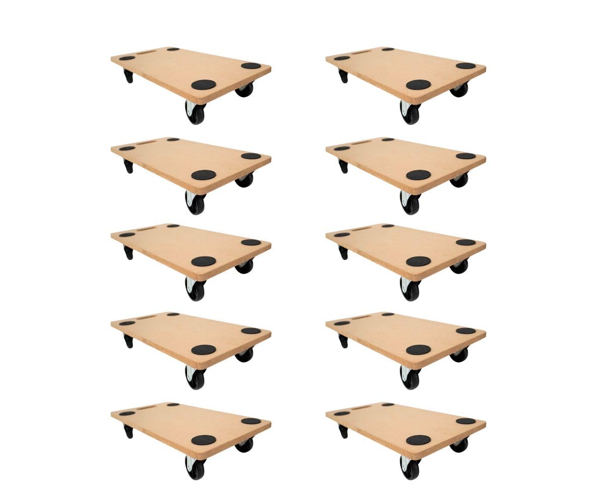 PROREGAL Profi Transportroller Hercules 30x60 cm Schwerlast bis 200 kg mit 4 Gummirollen & Griff, MDF Holzplatte, 10er Set Rollbrett für Möbel Möbelroller Transporthilfe für Umzug Pflanzen Werkstatt