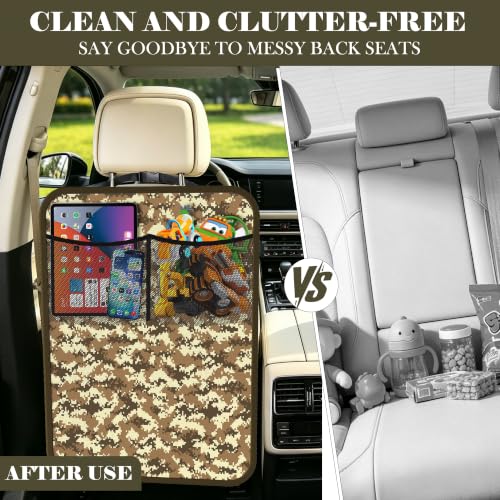 Image of 2 Pack Back Seat Cover for Kids with 2 Pocket Storage Organizer Camouflage