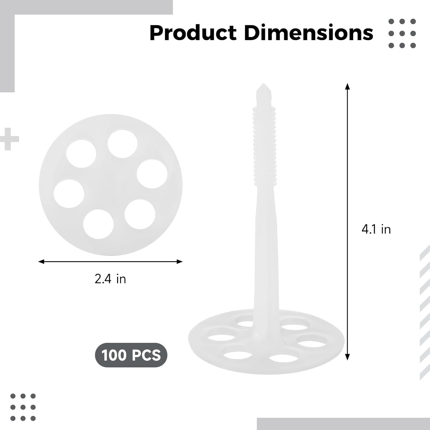 Plastic Insulation Anchors, 100 Pcs 2.4 X 4.1 In Wall Fixing Pins, Expansion Fasteners For Insulation Board Panels, Easy To Install