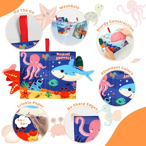 Yogingo WJ01284 2Pcs Baby Books - Montessori Toys Cute Animal Theme Baby Cloth Books 6 To 12 Months thumb #3