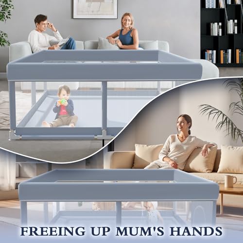 Image of XVISHX 65 x 50 Inch Baby Playpen, Playpen for Babies and Toddlers, Baby Play Pen Playard for Indoor & Outdoor Active Center Game Fence, with Skin-Friendly Fabric and Soft Breathable Mesh, Grey