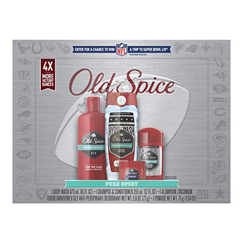 Old Spice Hair Style Pure Sport Holiday Kit for Men Grooming & Care W/ 2 in 1 Shampoo and Conditioner, Body Wash, Antiperspirant Deodorant, and Men Pomade. Perfect gift for him!