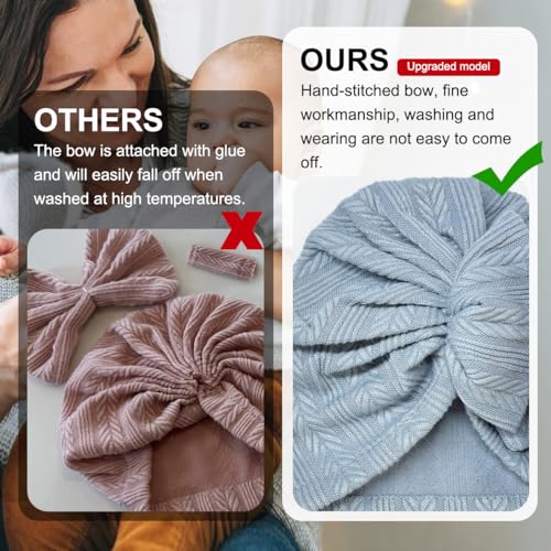 6 PCS Stretchy Baby Turban Hats, Baby Hat with Bows for Girls, Baby Boys Caps, Toddler, Newborn, Infant Hat Unisex2