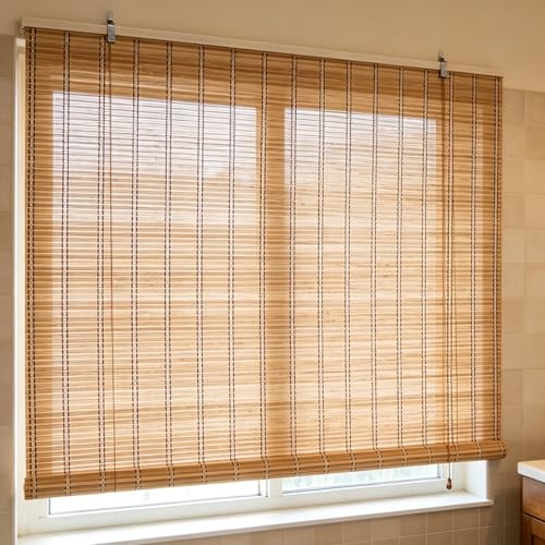 150 x 150 cmEstor Enrollable de Bambú Natural Regulable con cordón Lateral, Cortina de bambú para Ventana 60% opacidad, Estor Protección de intimidad Interior para salón Cocina balcón