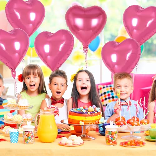 Image of 12 Pcs Deep Pink Heart Balloons,18 Inch Heart Foil Balloons Love Balloon Valentine Balloon for Birthday Party Wedding Engagement Party Baby Shower Valentine Day Decorations