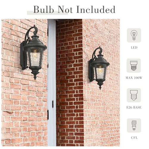 Image of Emliviar 28.4 inch Large Outdoor Wall Lantern, Farmhouse Exterior Porch Light for House, Black Finish with Water Ripple Glass, XE265B-SW BK