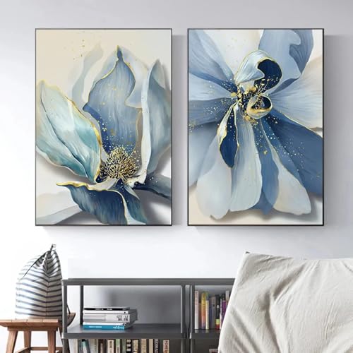 Affiche abstraite de fleurs bleues pour salon élégant