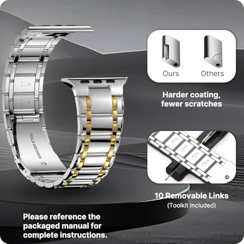 Image of Fullmosa Metal Bands With Case [Watch NOT Included] Compatible Apple Watch Strap 49mm,Steel Apple Watch Band for iWatch Ultra 3 /2 /1,49mm,Silver and Gold