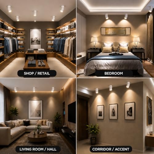 Image of NW 7W Glider SF Moveable White with Black Aluminium 360 Degree Adjustable Cylindrical Shape LED Surface Light | COB Light | Wall Light | Spot Light | Light Color- Warm White (Pack of 1)