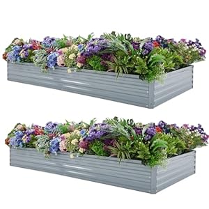 8x4x1ft(2 Pack) Galvanized Raised Garden Bed,Outdoor Planter Box Metal Patio Kit Planting Bed for Vegetables Flowers Herb,Grey