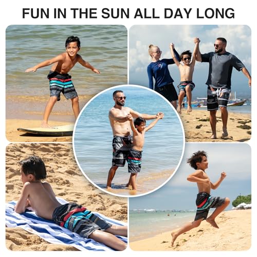 Image of Kanu Surf Boys' Victor Stripe Quick Dry Beach Board Shorts Swim Trunk