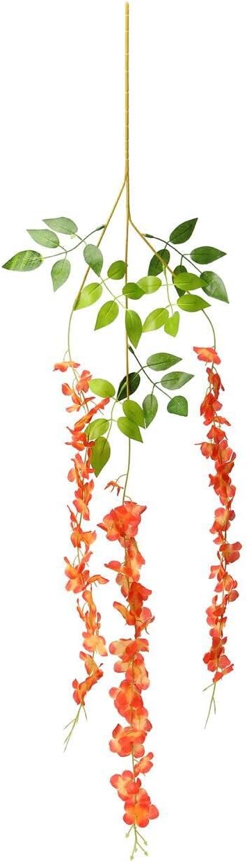 Fermus 24 Pack Artificial Wisteria Hanging Flowers Garland Fake Wisteria Vine for Garden Floral Wedding Decor (Orange)