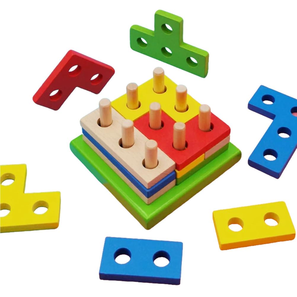 ttnmrc Montessori Wooden Tetris Shape Sorter Stacking Blocks