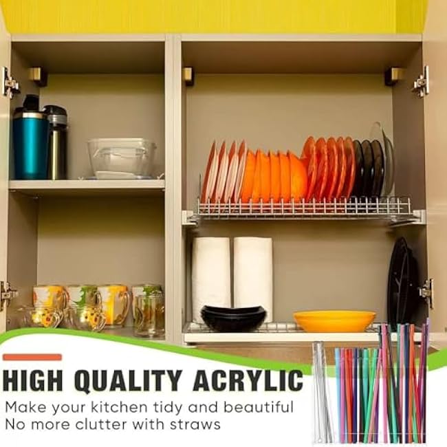 Large acrylic straw holder - strong adhesive double-sided tape, suitable for cabinet doors, countertops, and space saving straw storage containers, storage distributors (black)