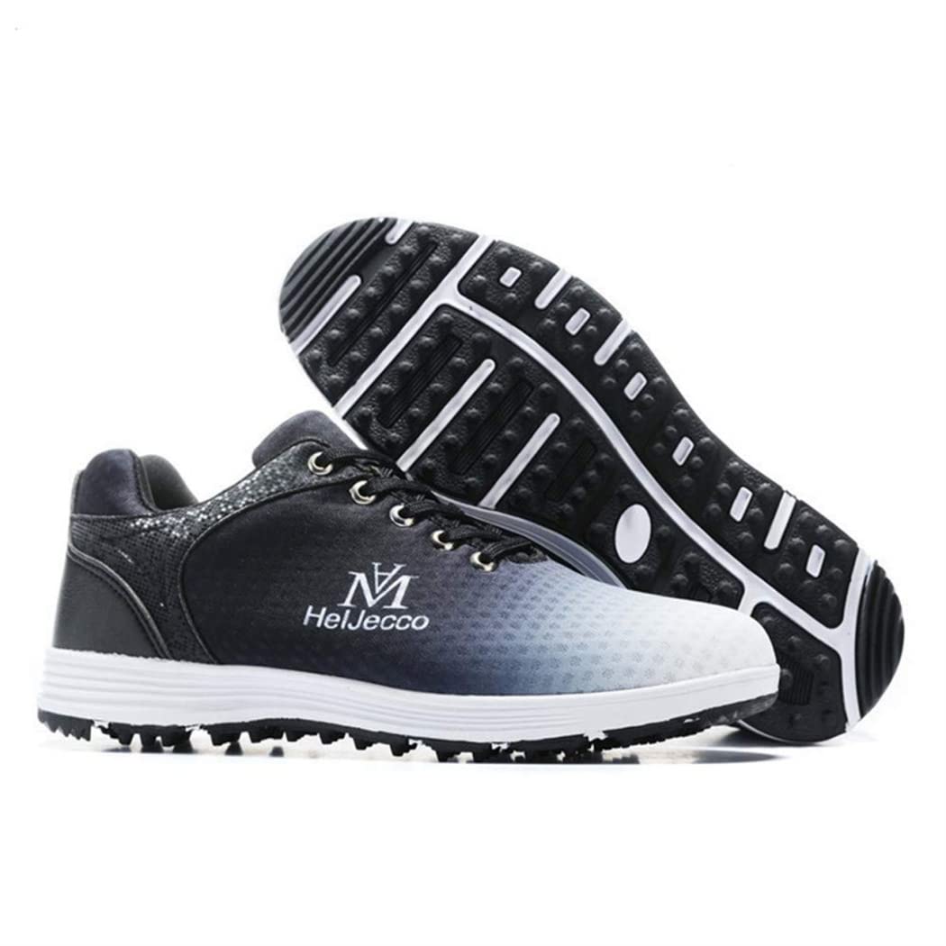 WJFGGXHK Men's Golf Shoes, Waterproof Golf Sneakers Spikeless Outdoor Anti-Slip Walking Fitness Trainers,Black,40 EU