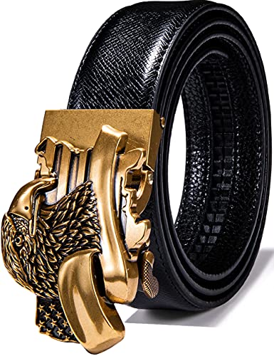 Hi-Tie Mens Belt American Eagle Gold Buckle Sliding Leather Waist Belt Cowboys Belt