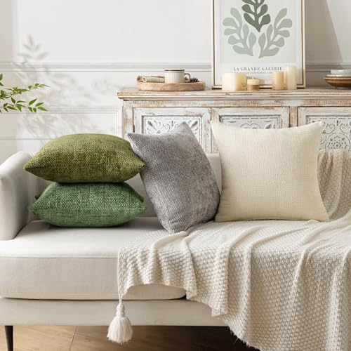 Image of MIULEE Pack of 2 Couch Throw Pillow Covers 20x20 Inch Sage Green Modern Boho Accent Decorative Pillow Covers Soft Chenille Farmhouse Cushion Covers for Home Decor Bed Sofa Living Room