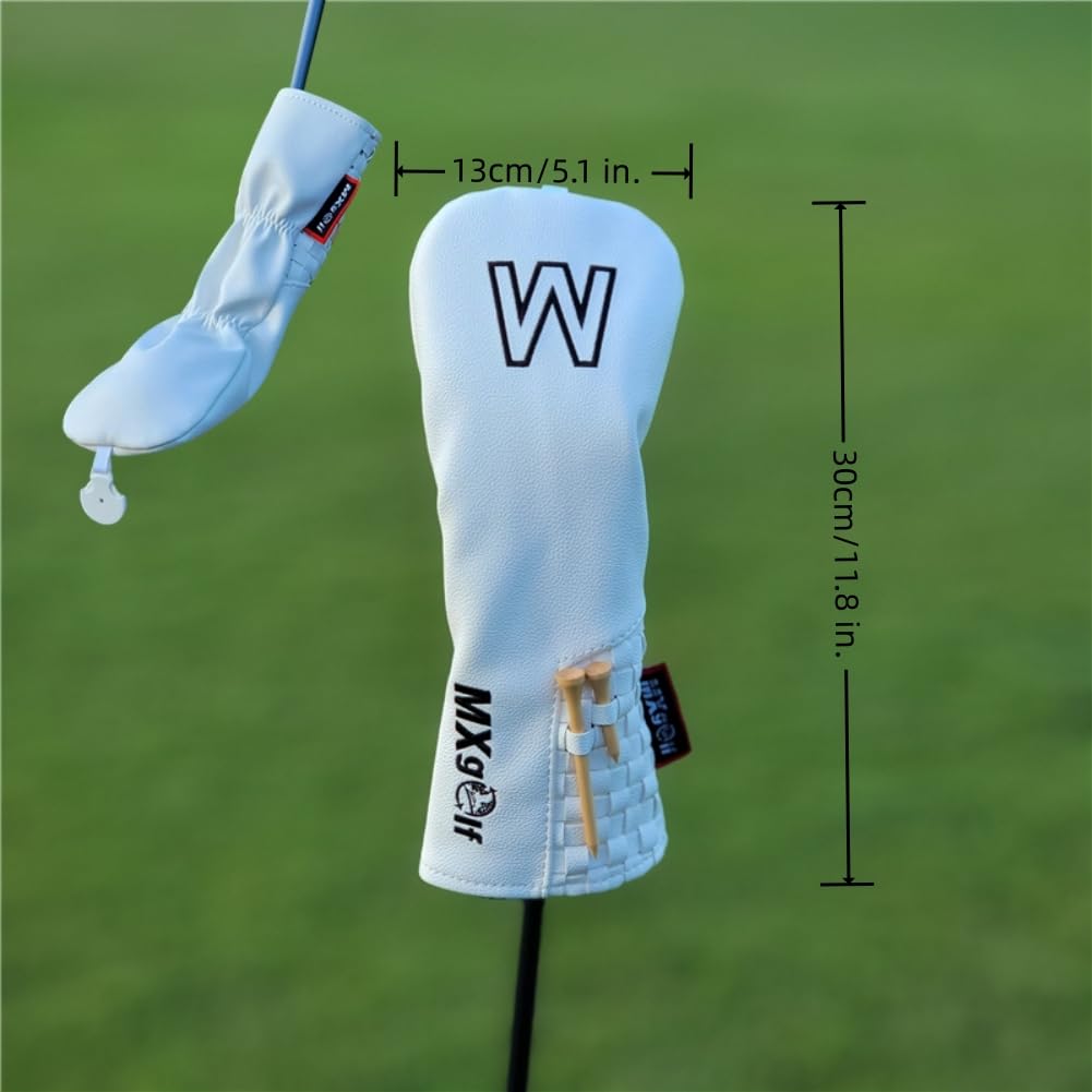 Golf Club Head Covers with 2 Golf Tees for Driver Fairway Woods Head Cover Wood Headcovers PU Golf for All Woods and Drivers (White, for Fairway)